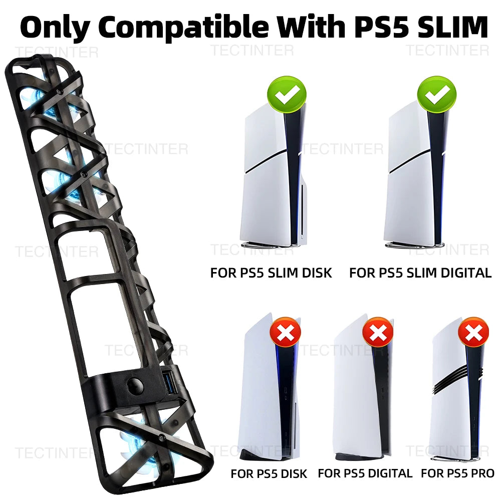 Cooling Fan with LED Light for Playstation 5 Slim Disc and Digital Editions Cooling System Cooler Base For PS5 Slim Accessories