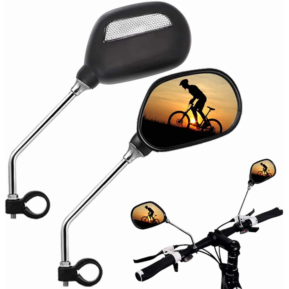 The bicycle rearview mirror can rotate 360 degrees. There is a reflector on the back of the bicycle rearview mirror.