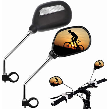 The bicycle rearview mirror can rotate 360 degrees. There is a reflector on the back of the bicycle rearview mirror.