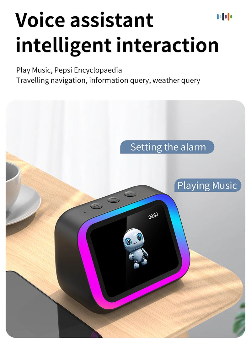 Smart Bluetooth Alarm Clock with Speaker Weather Display Night Light Music Stories Player Photo Frame Bluetooth APP Black