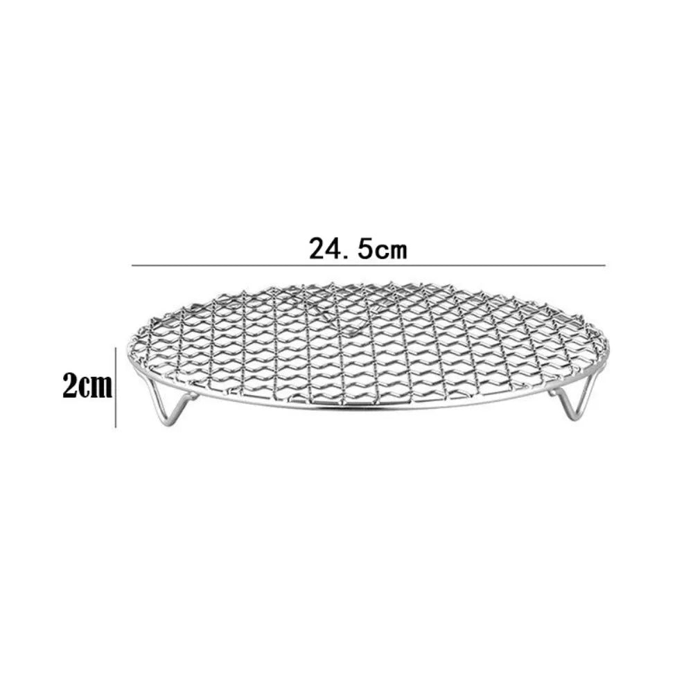 Portable Round Air Fryer Rack Stainless Steel Stackable Grid Grill with Foot Cooling Rack Home Kitchen Oven Steamer Cooker