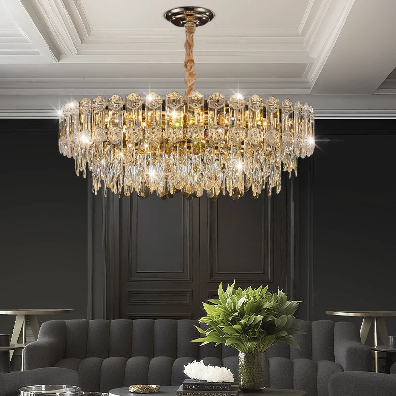 Modern Living Room High Ceiling Chandelier Crystal LED Chandelier Designer Nordic Dining Room Lamp Lighting