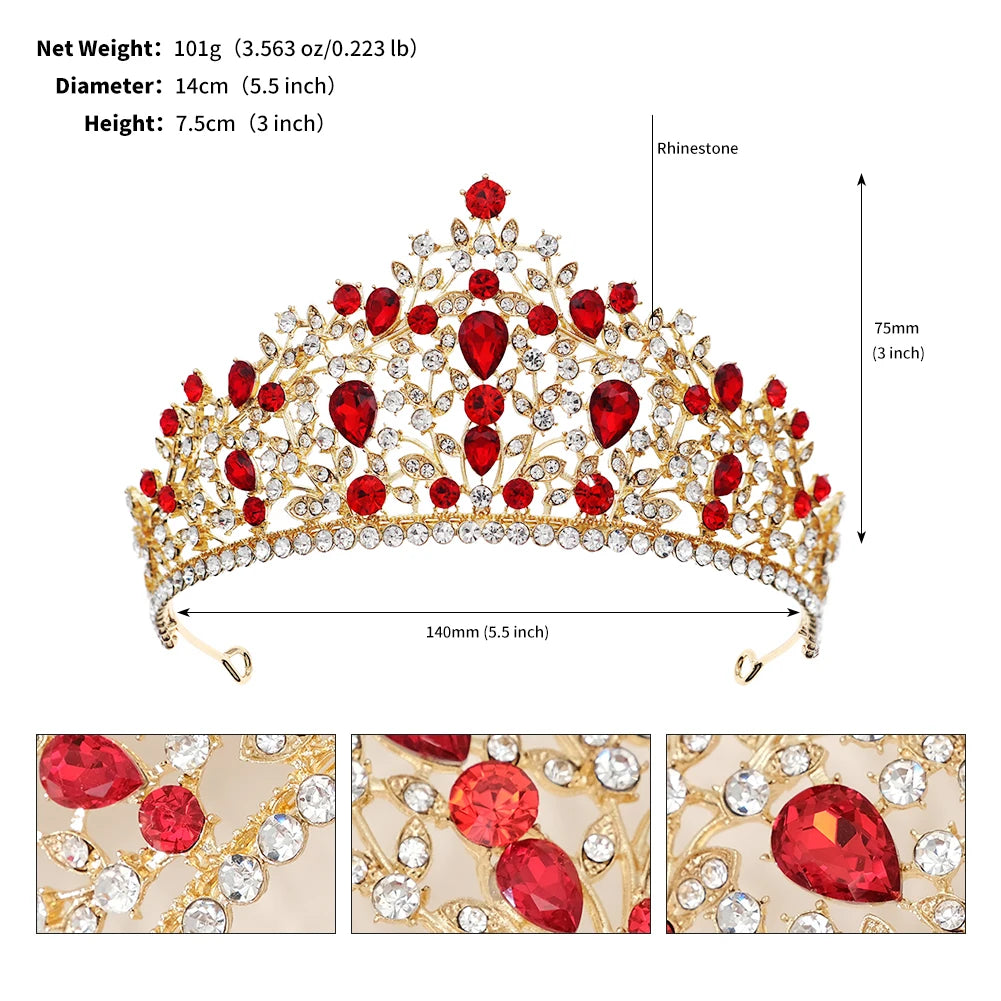Red Luxury Bridal Wedding Crown Handmade Rhinestone Elegant Tiara Halloween Red Collection Hairbands Headpieces Accessories
