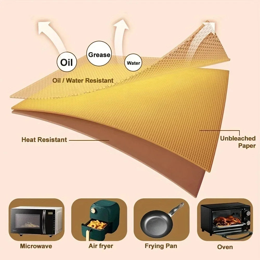 Air Fryer Disposable Paper Air Fryer Accessories Square Round Oil-proof Liner Non-Stick Mat for Kitchen Oven Baking