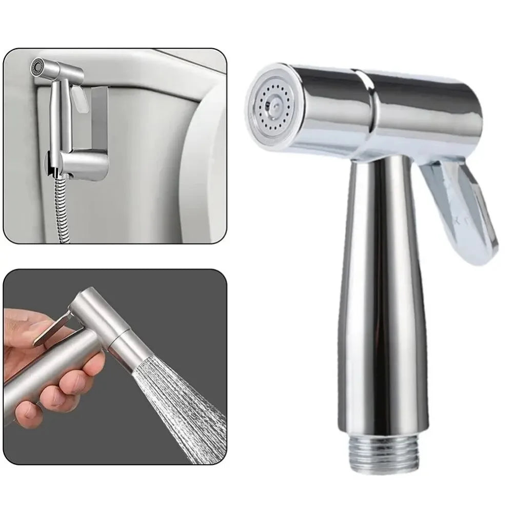 Handheld portable toilet flushing device with spray gun, handheld faucet, household bathroom shower head, self-cleaning
