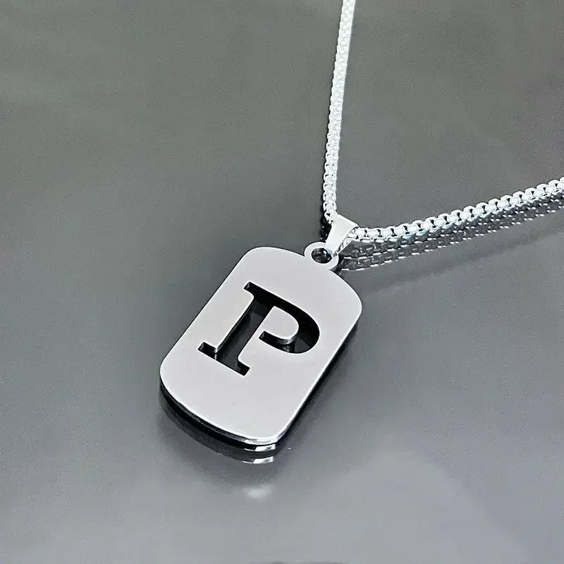 Fashion Punk A-Z Initial Tag Letter Stainless Steel Pendant Necklaces for Men Women Wholesale Jewelry Lot Collar Jewelry Goth