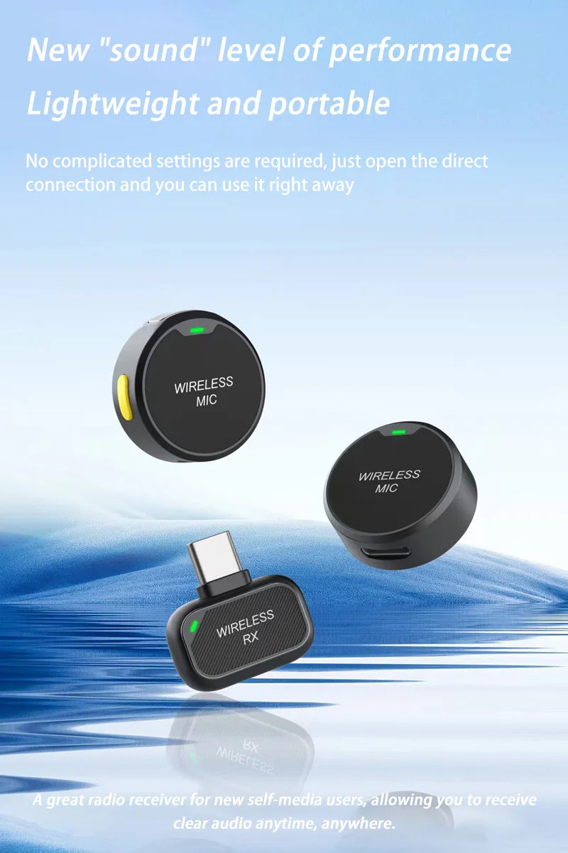 Wireless Lavalier Microphone Outdoor Live Recording Interview Vlog Magnetic Noise Reduction Portable For iPhone Android
