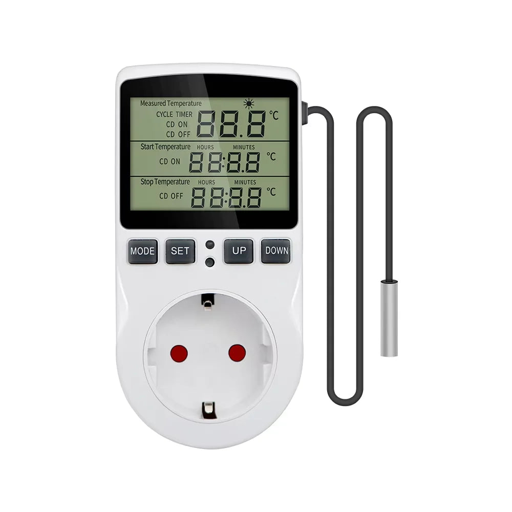 Temperature Controller Socket Digital Thermostat 120/220V Timer Socket Outlet Heating Cooling Switch With Sensor Probe