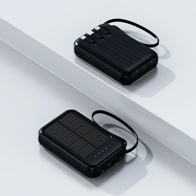 50000mAh Solar Power Bank Built Cables Solar Charger Poverbank 2 USB Port External Charger Mobile Phone Powerbank with LED Light