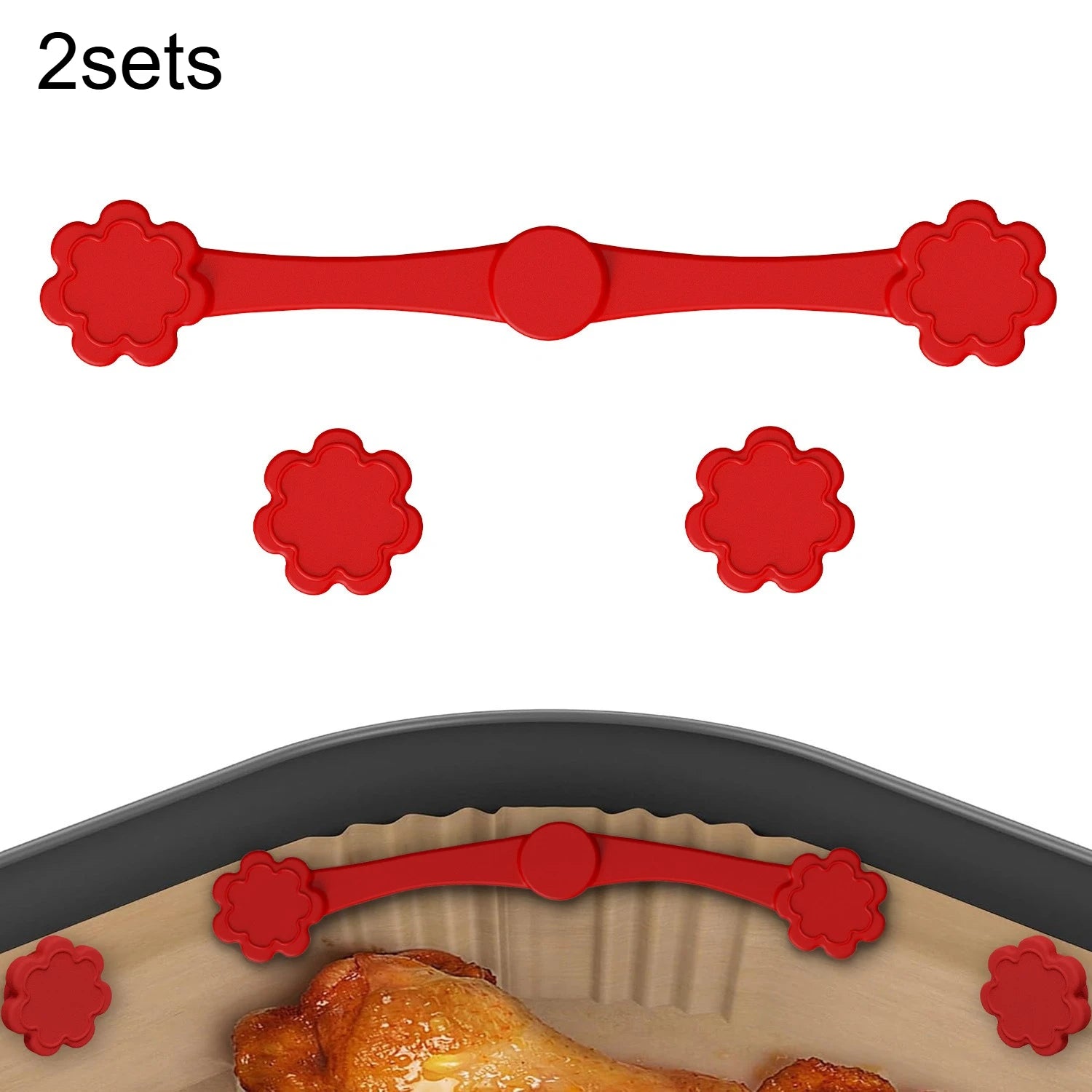 2sets Silicone Magnets for Air Fryers - Small Flower Design,Suitable for All Air Fryers with Red Handles,Space-Saving Safety Fix