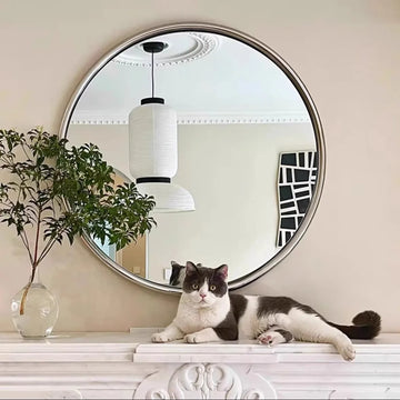 French Art Home Decoration Wall-Mounted High-Definition Mirror Customized Stainless Steel Frame Round, Square Dressing Mirror