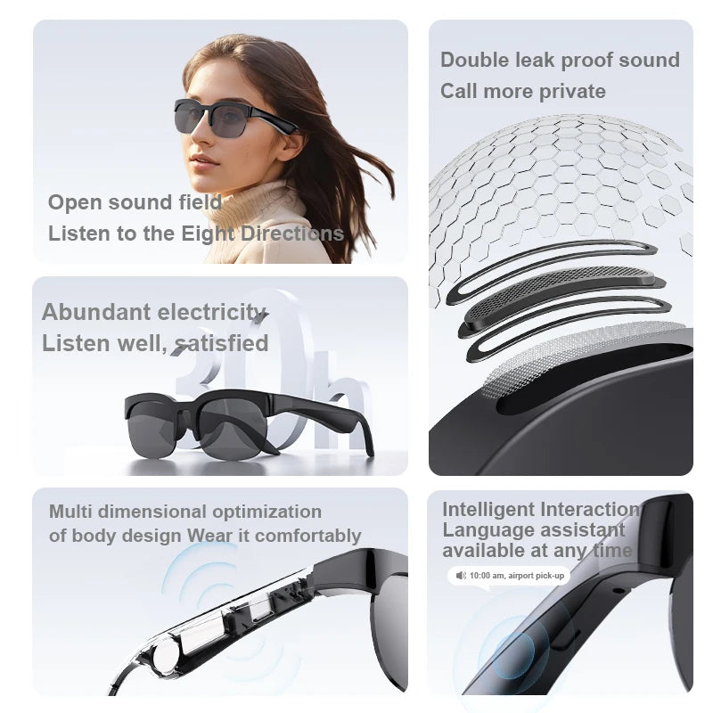 2026 New Smart Glasses Bluetooth Call Voice Assistant Music Outdoor Sport Smartglasses Men Women UV-Protection SunGlasses