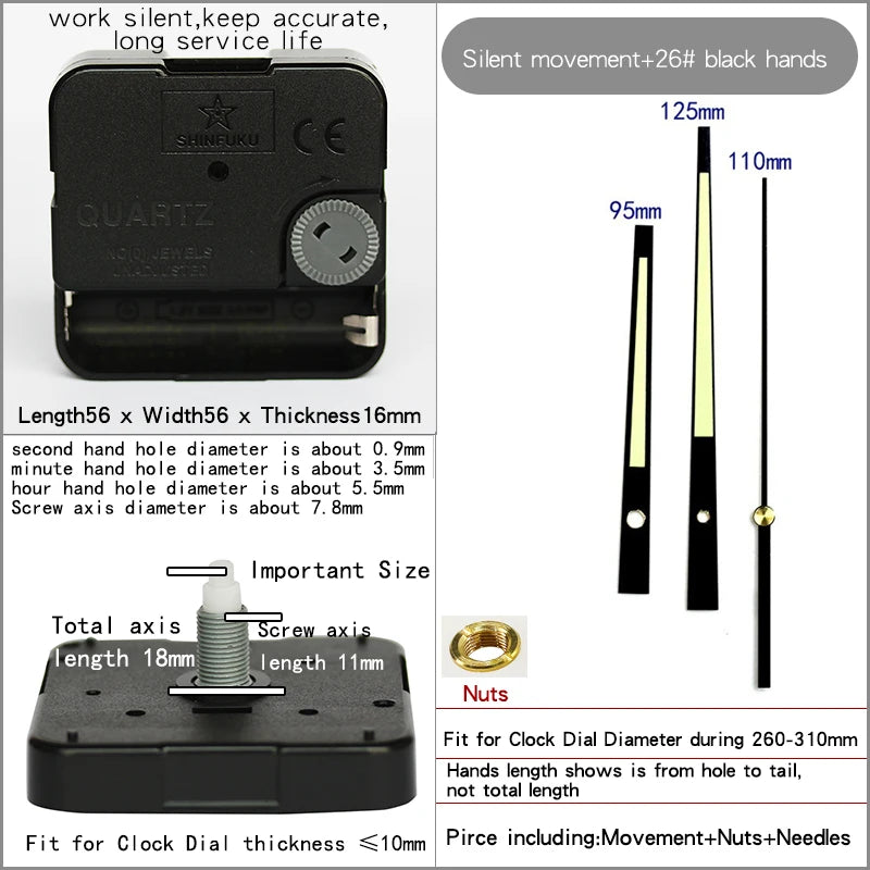 Clock Mechanism With Hands Silent Plastic DIY Accessory Kits Sweep Quartz Movement