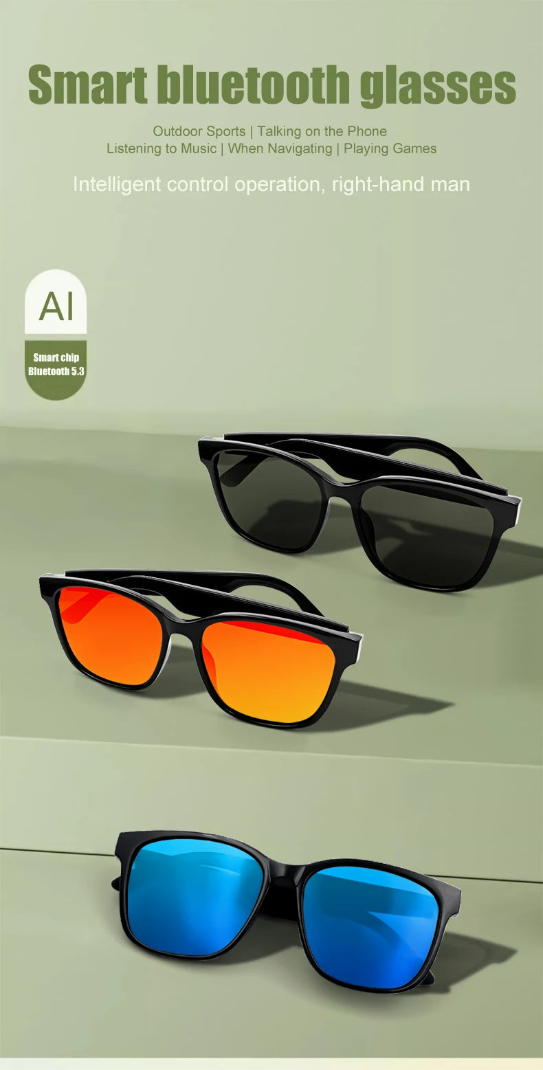 LIGE Fashion AI Smart Bluetooth Glasses Voice Assistant Bluetooth Call Playing Music Men Women Smart Sunglasses Camera Control