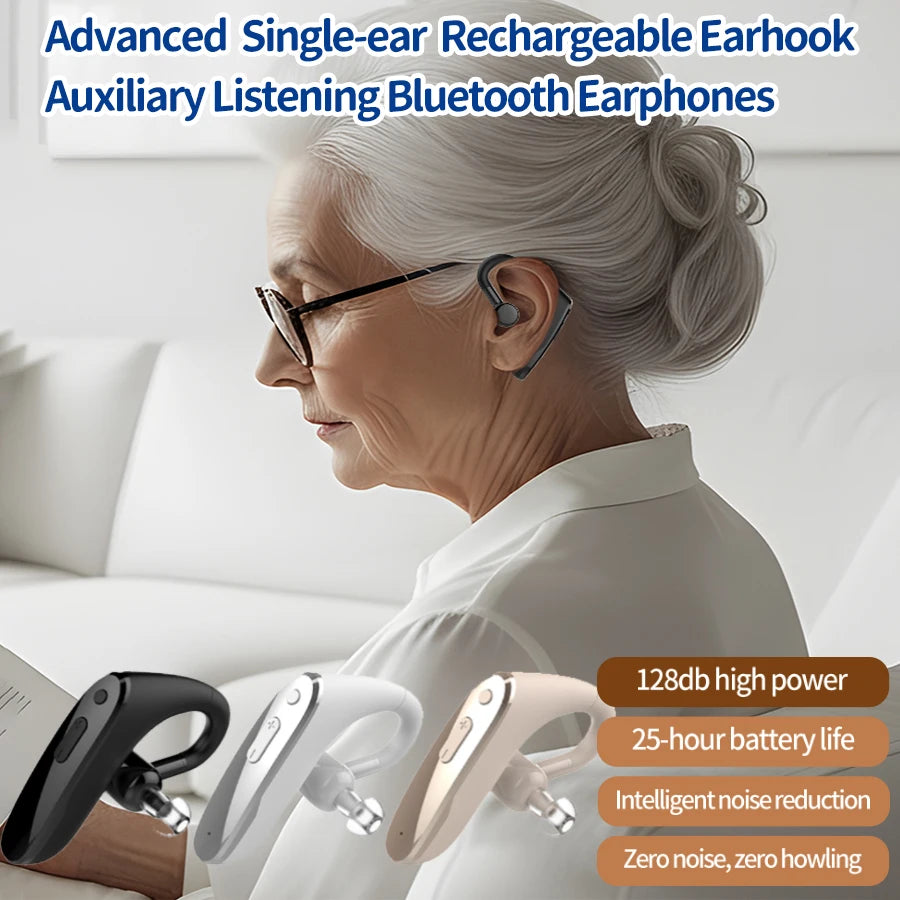 New Compact Lightweight Single Rechargeable Headphones Noise Cancelling Feature Ear-hook Earbuds Suitable For The Elderly