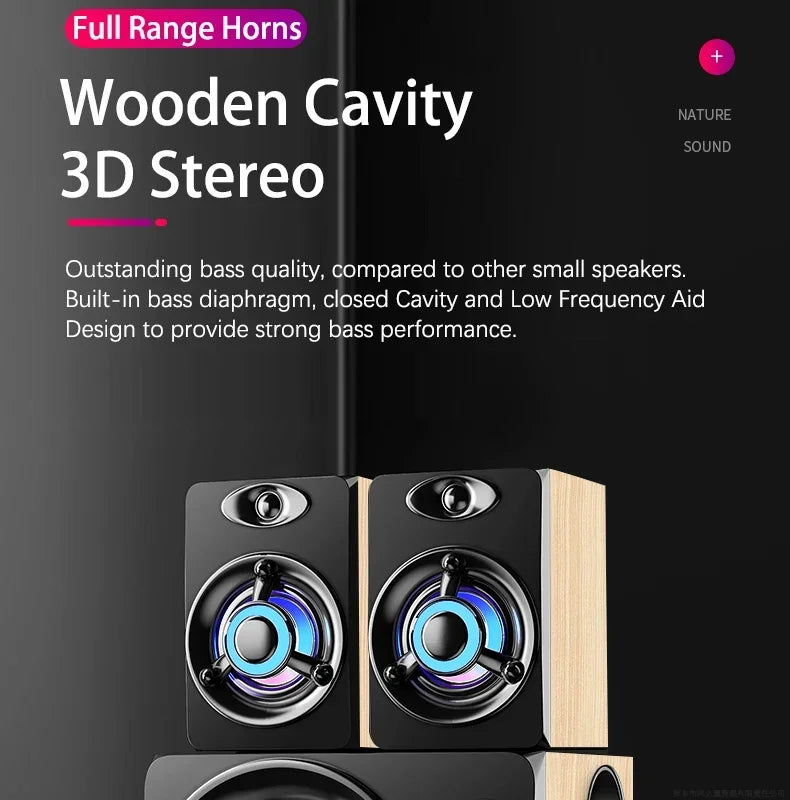 HIFI 3D Stereo Speakers Colorful LED Heavy Light AUX USB Wired Wireless Bluetooth Audio Home Theater Surround Sound Bar TV