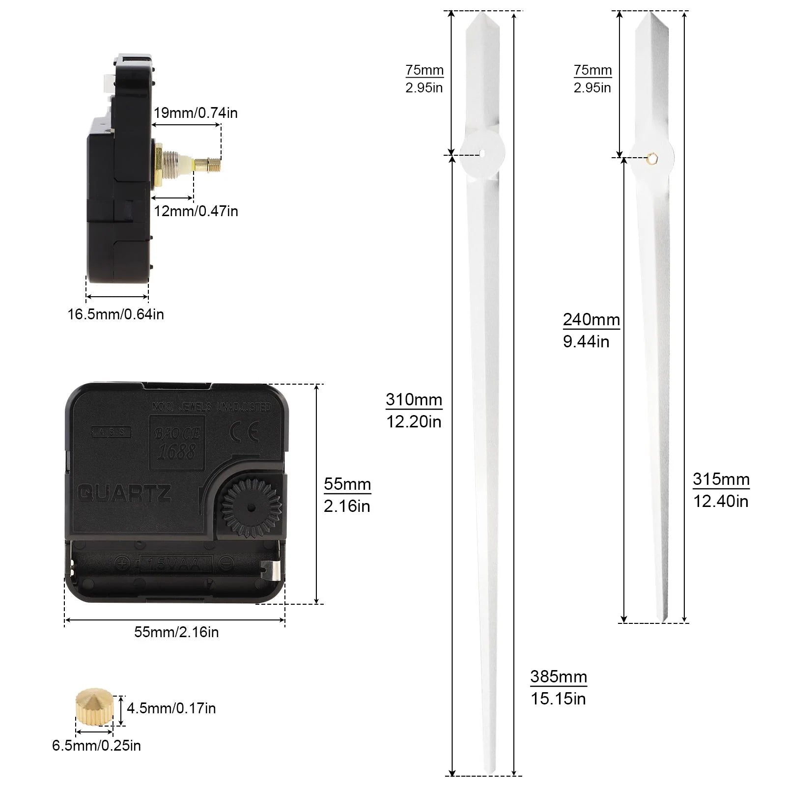 Quartz Battery Operated Silent Wall Clock Movement Mechanisms for DIY / Repair, Clock Parts Replacement