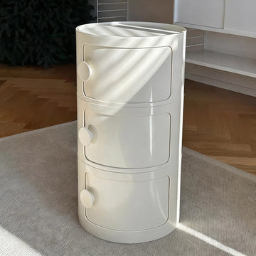 Plastic Round Nightstand Bedside Table Cabinet with Sliding Doors Round Storage Bedside Cabinet Nightstand  for Living Bedroom