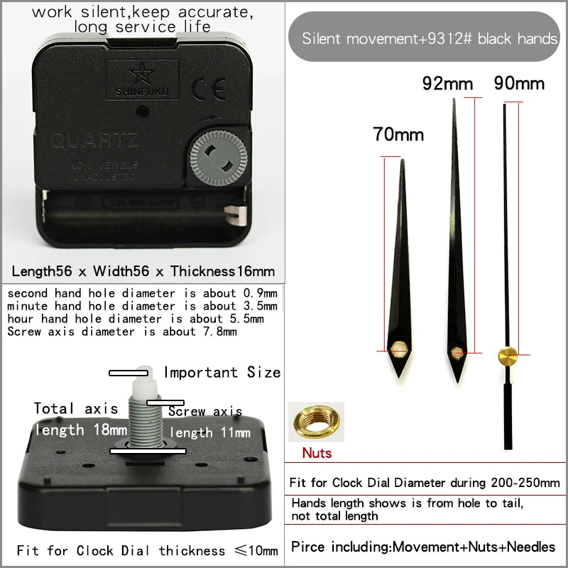 Clock Mechanism With Hands Silent Plastic DIY Accessory Kits Sweep Quartz Movement