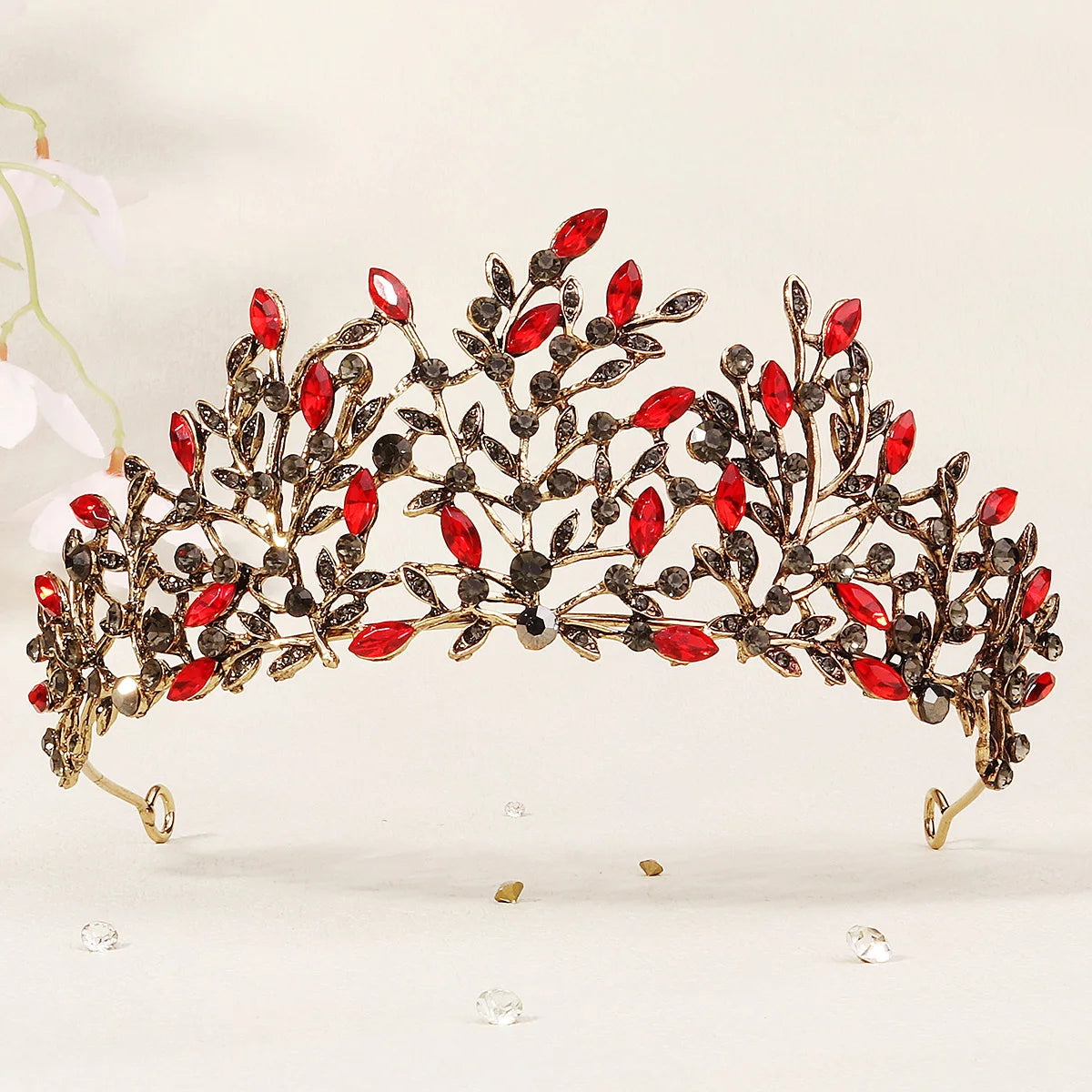 Red Luxury Bridal Wedding Crown Handmade Rhinestone Elegant Tiara Halloween Red Collection Hairbands Headpieces Accessories