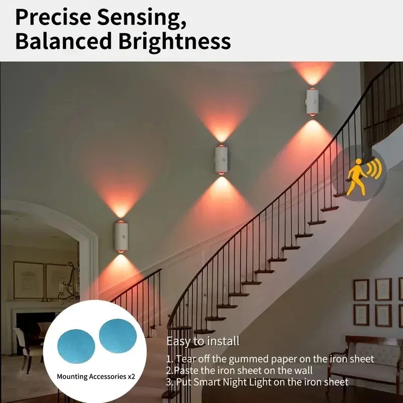 4PCS Smart LED Night Light with Motion Sensor USB Rechargeable RGB Gradient Ambient Lamp for Bedroom Desk Closet Decor Wall Lamp