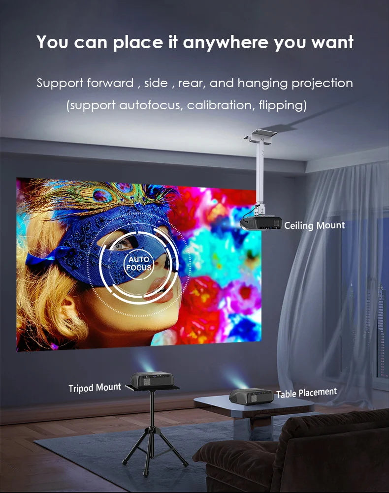 CAIWEI A10R Projector 4k Android for Home Full HD 1080P Auto Focus Wifi 6 3800 ANSI Smart TV Portable Beam projetores no brasil