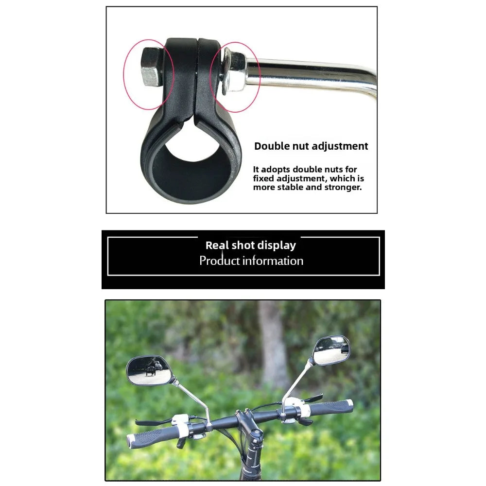 The bicycle rearview mirror can rotate 360 degrees. There is a reflector on the back of the bicycle rearview mirror.
