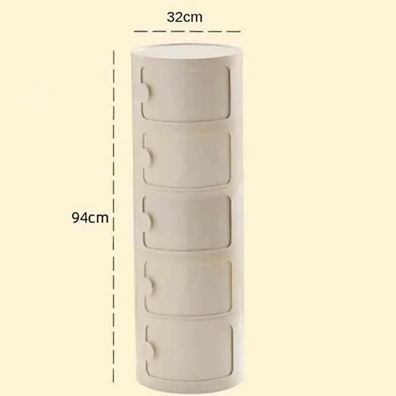 Plastic Round Nightstand Bedside Table Cabinet with Sliding Doors Round Storage Bedside Cabinet Nightstand  for Living Bedroom