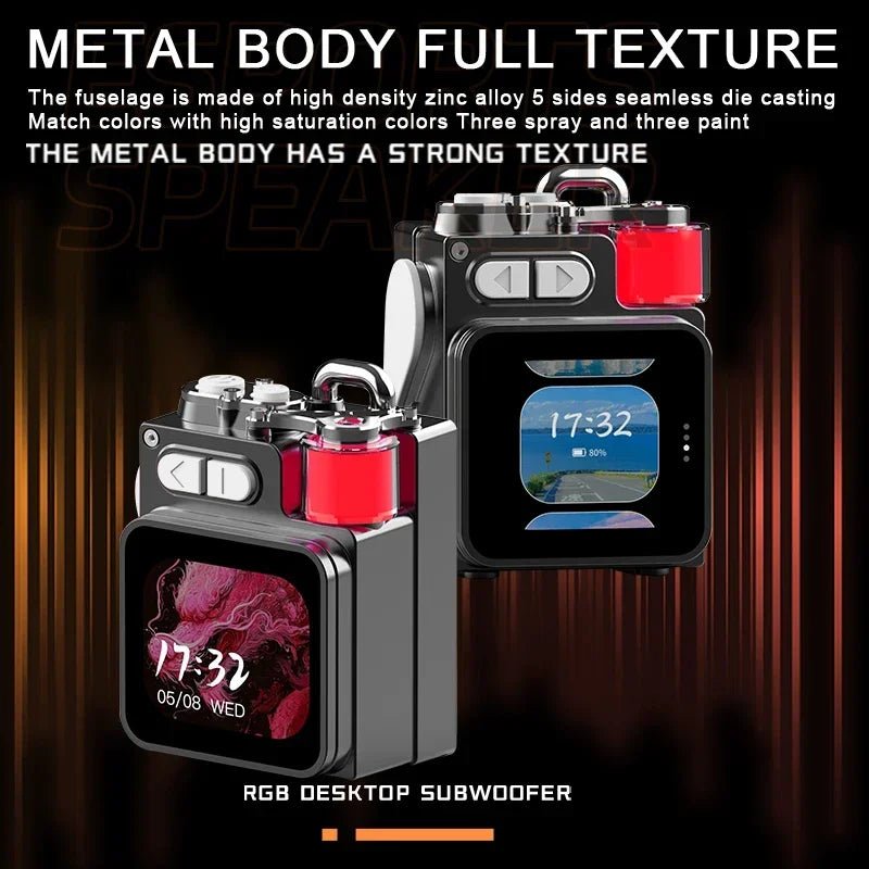 Portable Wireless Bluetooth Speaker Stereo Surround Metallic Outdoor Speaker LED Display Screen with RGB Desktop Subwoofer