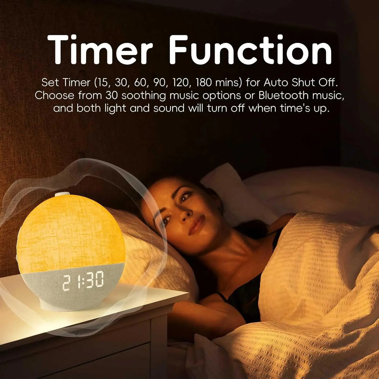 Smart Wake Up Light Sunrise Alarm Clock White Noise Machine Bluetooth Speaker with 30 Sleep Sound for Heavy Sleeper Perfect Gift