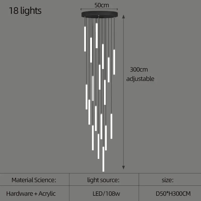 Villa Hanging Pendant Light Rotating Linear Staircase Acrylic Chandelier For Home Living Room Lobby Restaurant Luminaires Decora