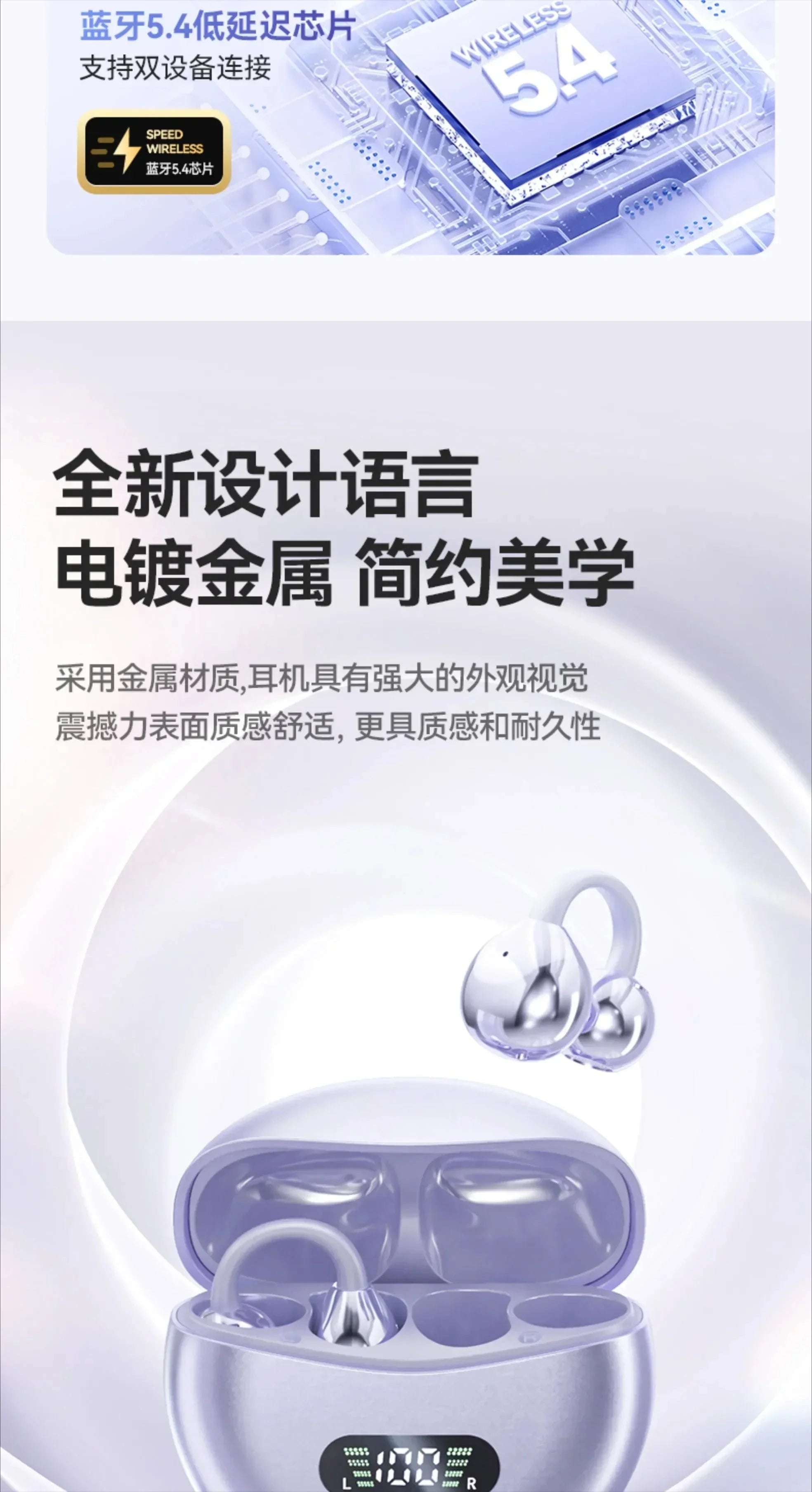 Lenovo Clip-on Wireless Bluetooth Earbuds, Type-C USB Charging, Suitable for Sports, Running, and Gaming, Open Design.