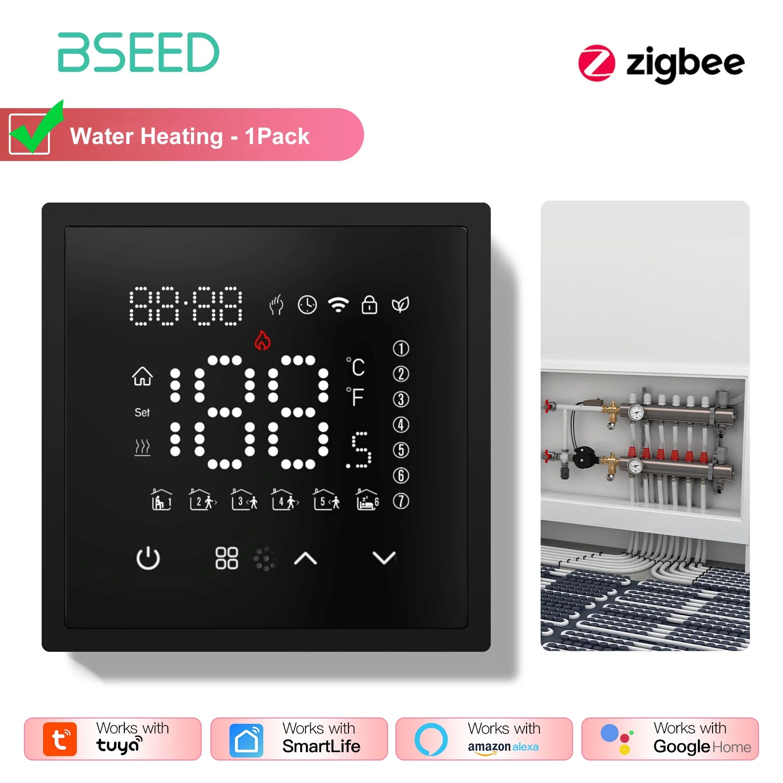 BSEED Zigbee Electric /Water/Gas Boiler Floor Heating Touch Sensor Smart Thermostats Tuya Smart Life Alexa Control Plastic Frame