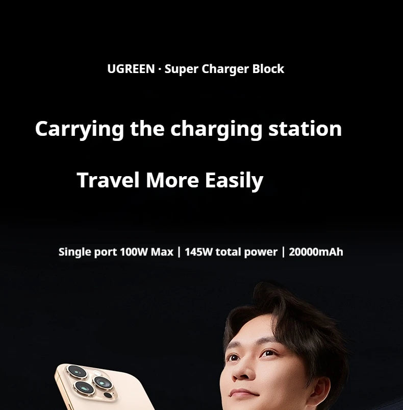 UGREEN 20000mAh Power Bank With Built in Cables 145W Fast Charge Mobile Power Bank iPhone17 Laptop Notebook Customized Charger