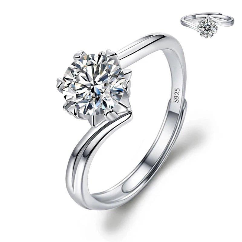 Moissanite Engagement Finger Rings Inlaid Diamond Open Ring For Women 925 Silver Promise Wedding Adjustable Rings Fine Jewelry