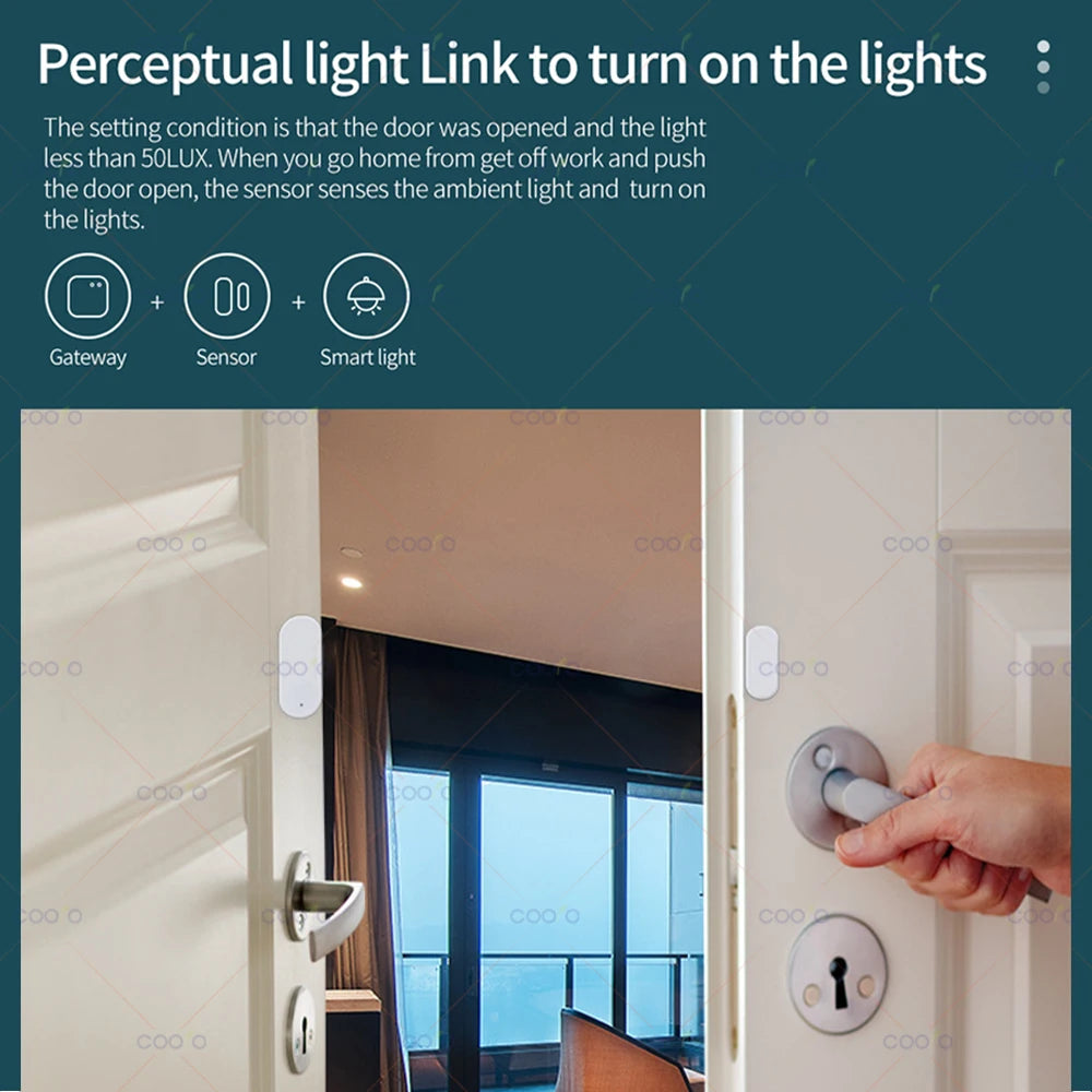 Smart ZigBee 3.0 Door Window Sensor Lux Light Detect 2 in 1 Real Time Wireless Magnetic Alarm App Remote Control Home Security