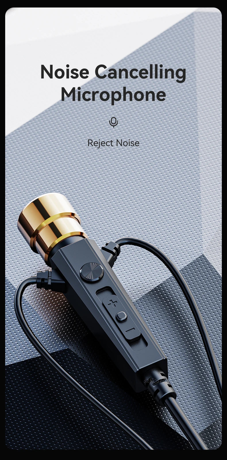 Wired HiFi Headphones with Mini Condenser Microphone Bass Dynamic Earphone Noise-Cancelling Headset for Sports Music Karaoke