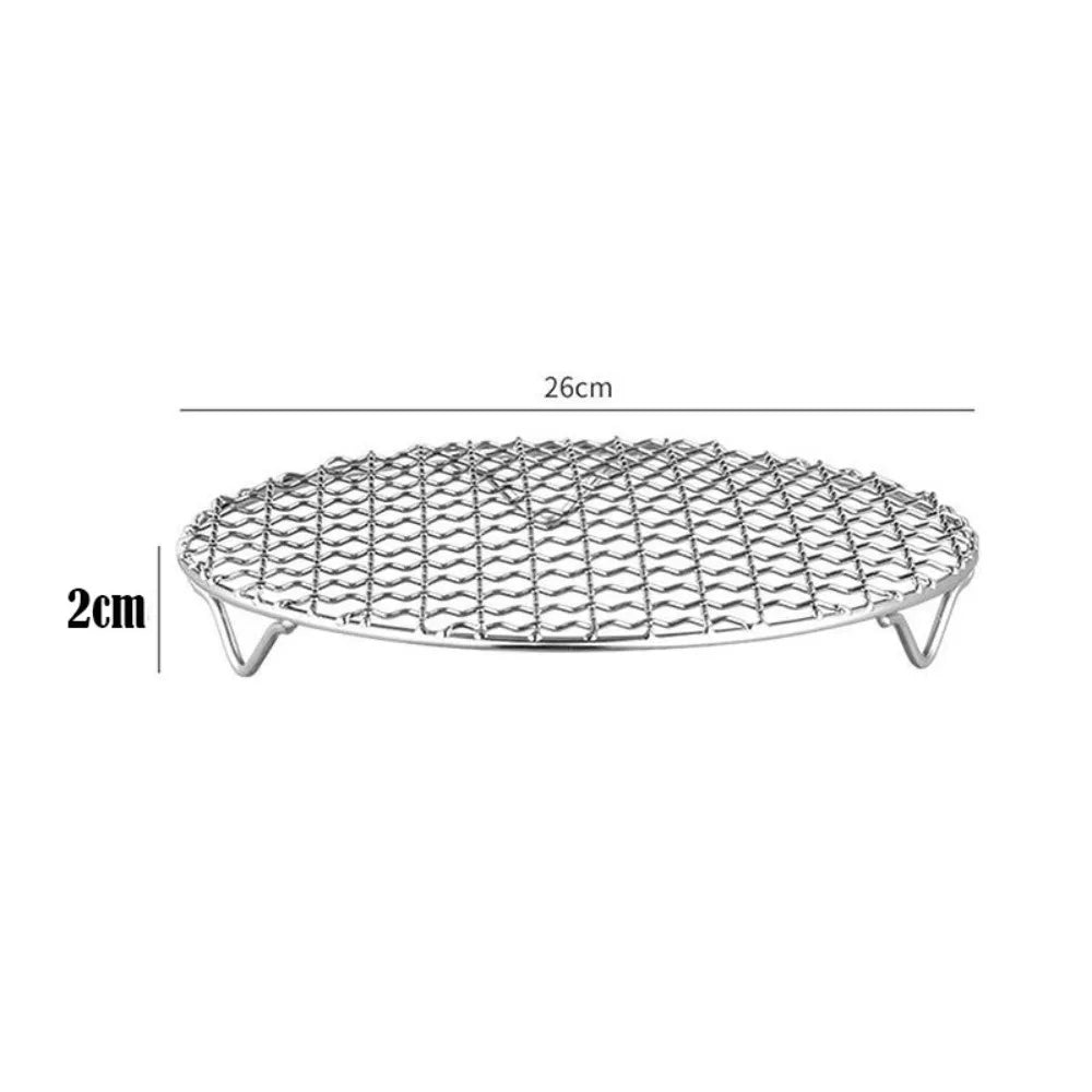 Round Air Fryer Rack Stackable Stainless Steel Grid Grill BBQ Net with Foot Cooling Rack Steam Baking Rack For Home Kitchen