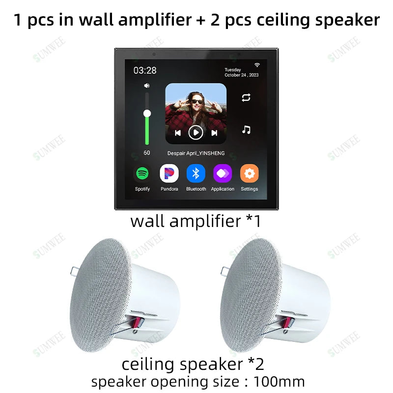 4 Inch Android 11 TUYA smart audio in wall amplificador bluetooths music player home theater systems sound equipment amplifiers