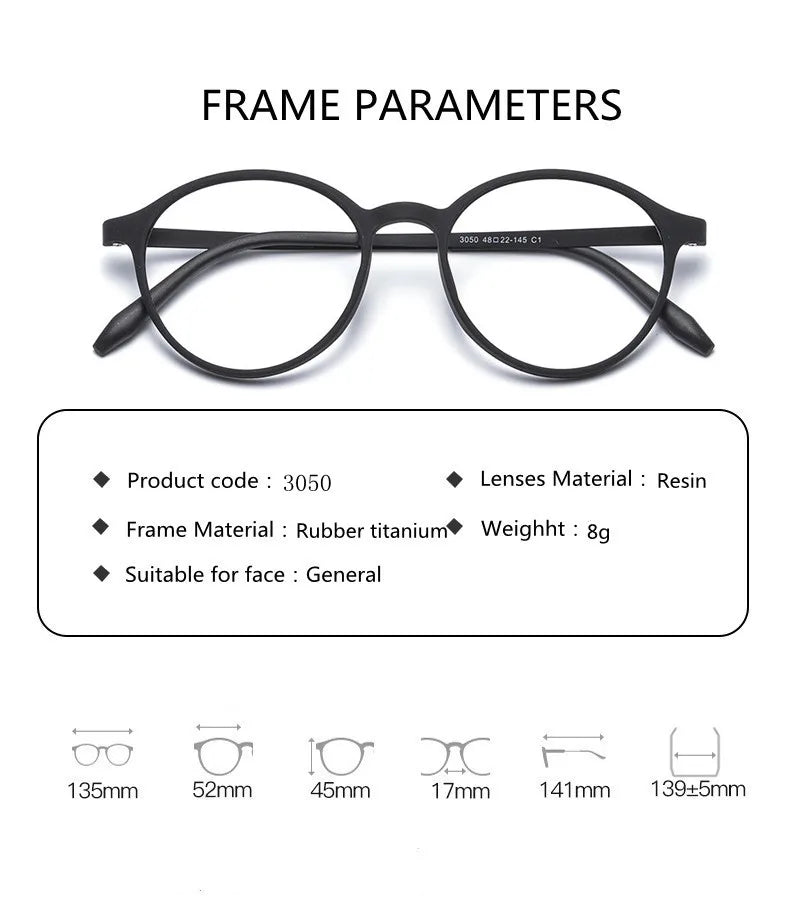 Ultralight Titanium Alloy TR90 Reading Glasses For Men And Women Retro Round Anti blue Light Presbyopia Glasses 0 +100 +150 +250