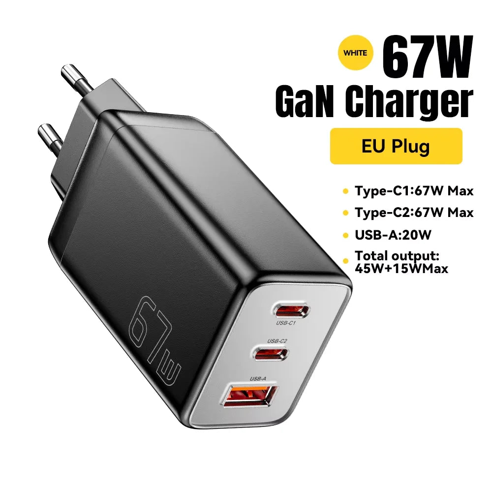 Essager 67W GaN USB-C Charger PD 3.0 QC 3.0 Fast Charge for iPhone 16 15 Pro Max Xiaomi Samsung Huawei Mate 70  Laptops Chargers