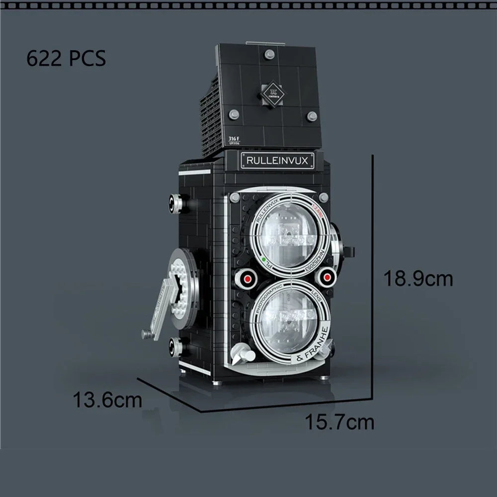 Retro Camera Building Blocks with Theatre Scene Toys LED Light Stage, Nostalgic Camera, Home Office Decor, Perfect Gift for Kid