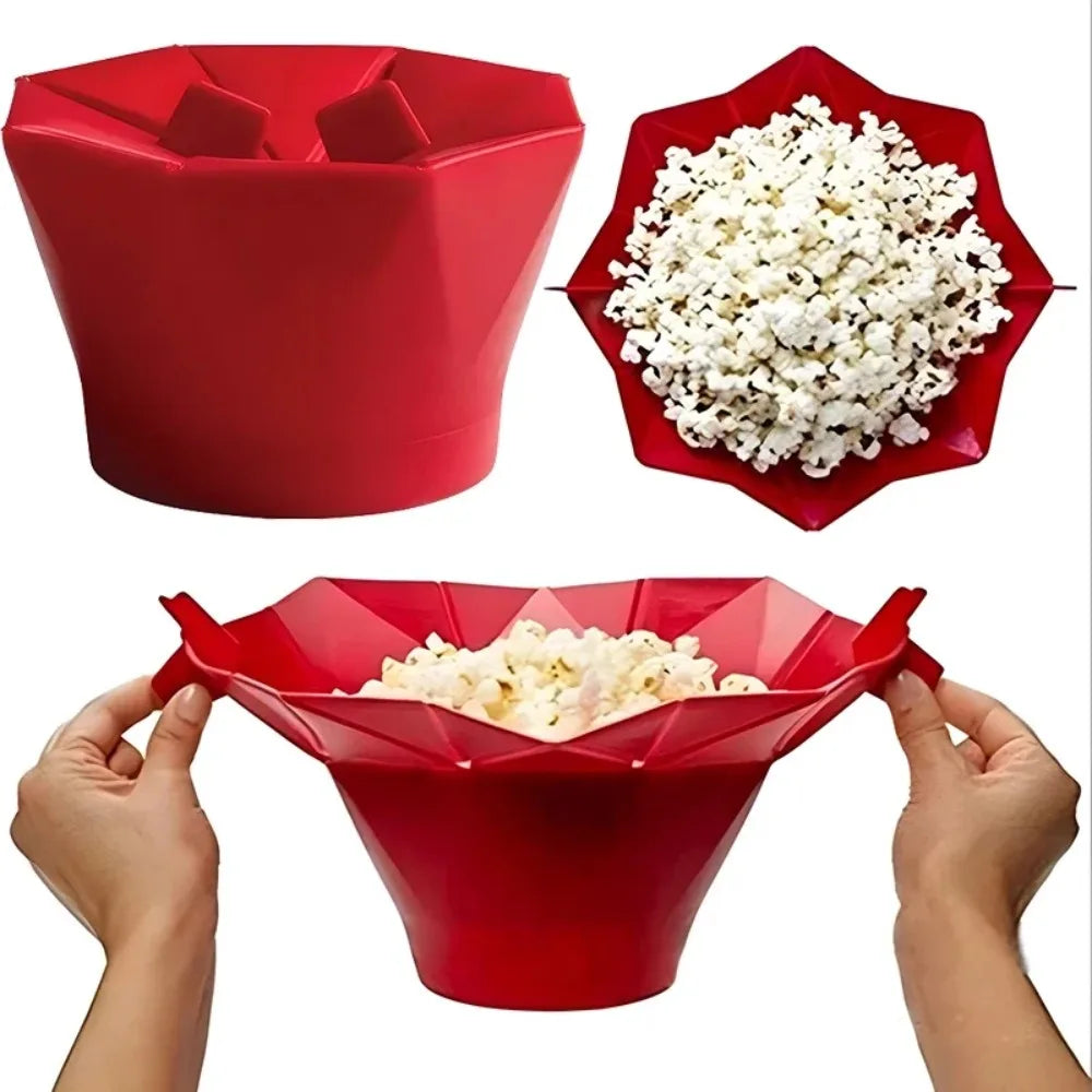 Popcorn Bow Foldable Microwave Oven Popcorn Bowl DIY Silicone Popcorn Maker Dishwasher Safe Home Kitchen Tool for Making Popcorn