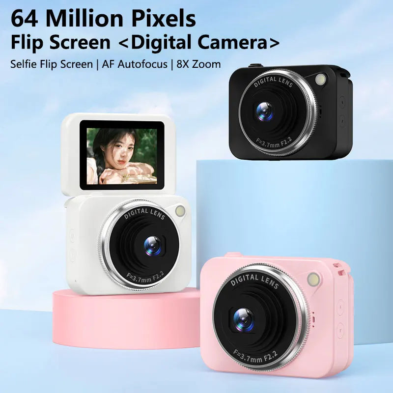 4K HD Pixel Camera 180° Flip-Up CCD Vlog Video Recorder for Selfies Student-Friendly Portable Compact Camera Gifts