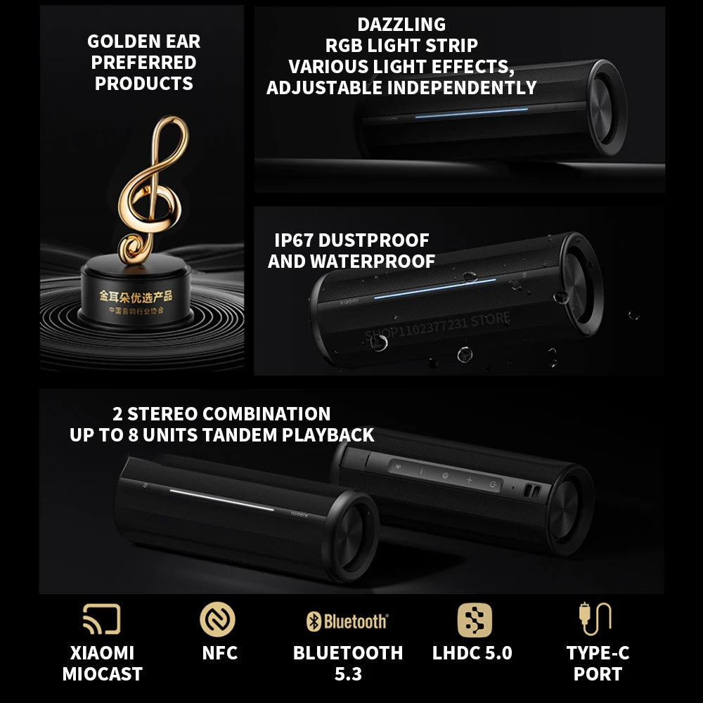 New Xiaomi Bluetooth Speaker ASM02A Bluetooth 5.3 LHDC 5.0 HyperOS IP67 93dB 40W Battery life Outdoor Portable Sound Mi Home APP