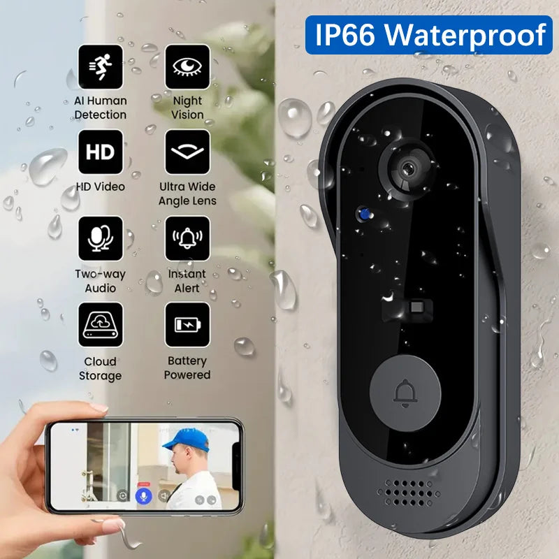 Tuya Smart Home Waterproof Door Bell Night Vision Monitors HD Video Camera 2.4G WIFI Ring Doorbell Wireless Intercom Voice