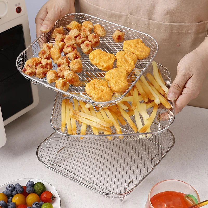 Air Fryer Universal Accessories Metal Oven Air Fryer Racks For Baking Stackable Grill Skewer Rack Fit All Airfryer 4.2Qt - 5.8Qt