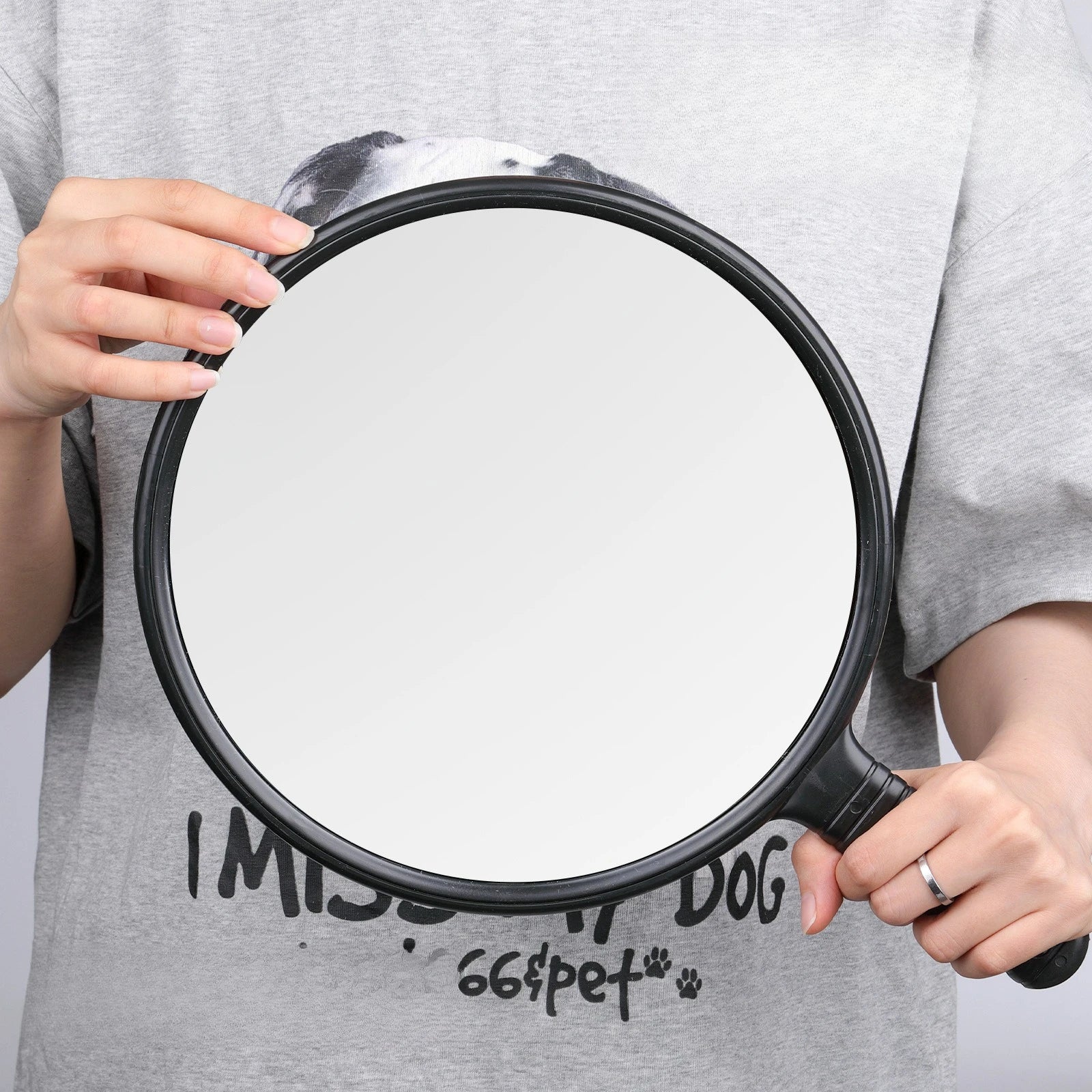 Large-sized Handheld Mirror for Beauty and Hair Care, Round Handle, Makeup and Rearview Mirror