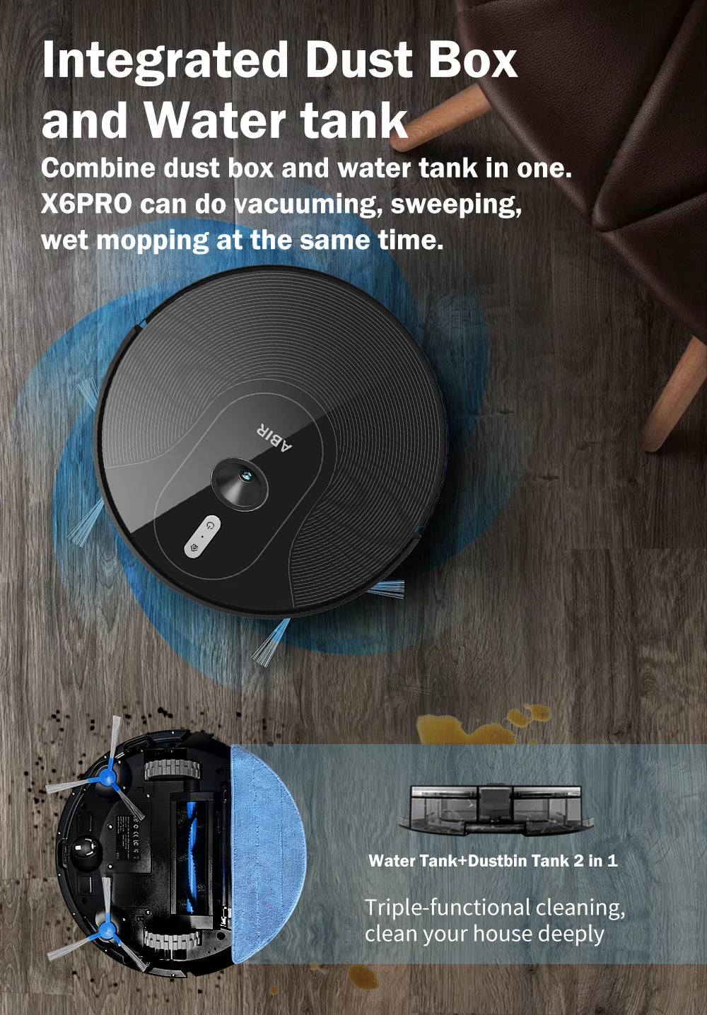 Robot Vacuum Cleaner ABIR X6 ,Visual Navigation,APP Virtual Barrier,6000PA Suction,Smart Home Mop,Floor Carpet Washing Tool