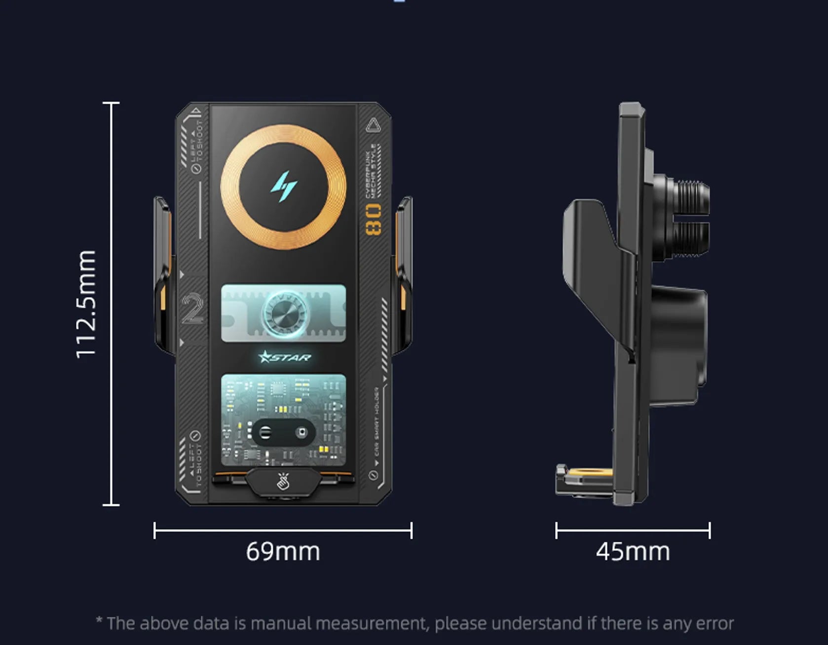 Car Phone Mount With Wireless Charger 66W Magnetic Charging Holder Car Automatic Clamping Stand With Decorative Mood Lighting